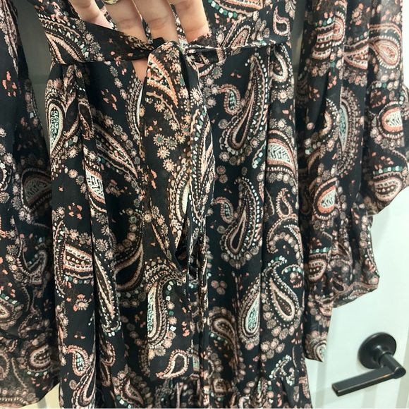 Betsey Johnson Women’s Paisley Print Black Pink Ruffle Bohemian Tie Dress Size 6 - Picture 10 of 13